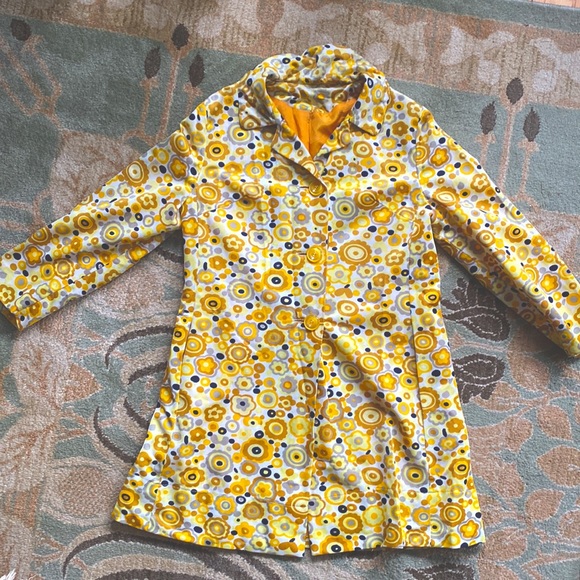60s True Vintage Psychedelic Flower Power Op Art Yellow Coat - Picture 4 of 4